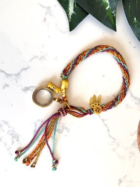 3/$22🩶 Tibetan Style Rope Bracelet Woven PREOWNED Tassels Charms Boho Jewelry